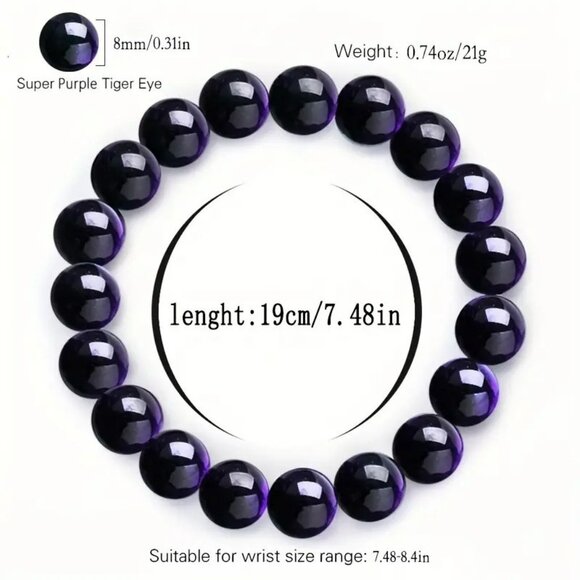 Natural Purple Tiger's Eye Crystal Bracelet (SKU #0380) - Picture 3 of 6